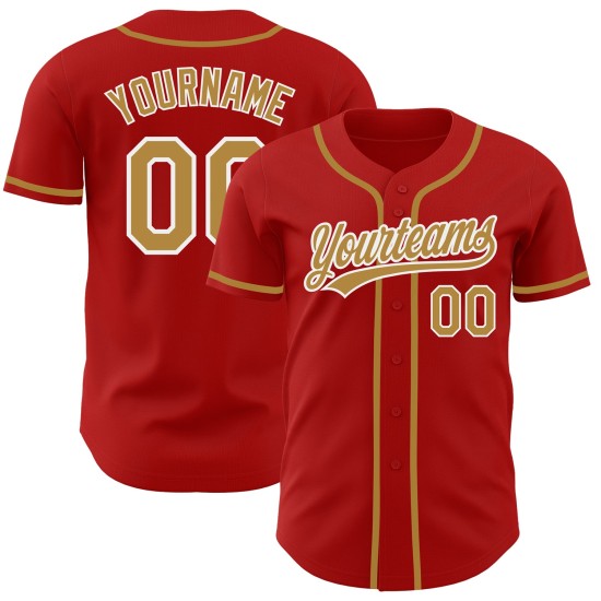 Maillot de baseball rouge authentique, personnalisé, doré et blanc Maillot de baseball rouge authentique, personnalisé, doré et blanc