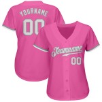 Maillot de baseball personnalisé rose authentique blanc-gris Maillot de baseball personnalisé rose authentique blanc-gris