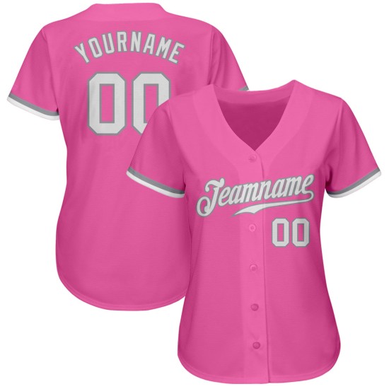 Maillot de baseball personnalisé rose authentique blanc-gris Maillot de baseball personnalisé rose authentique blanc-gris